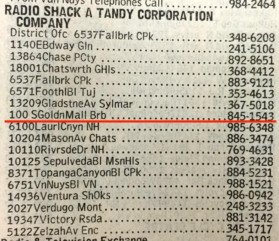 Radio Shack Listing